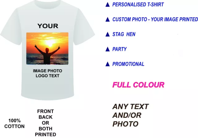 Photo Logo Text Personalised T Shirt Custom Printed printing Stag Hen Party #1