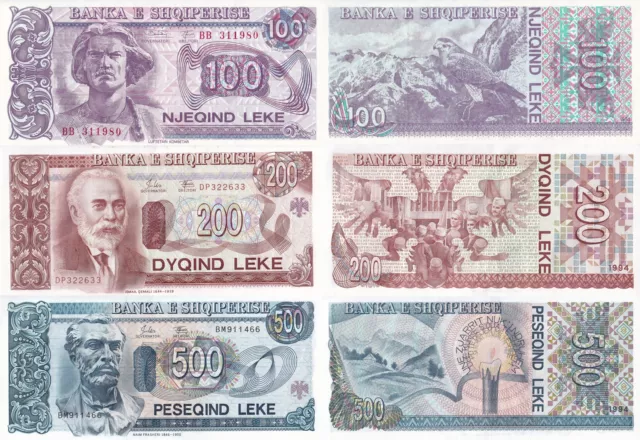 Albania 100 200 500 Leke 1994 P 55b 56 57 UNC Set 3 pcs