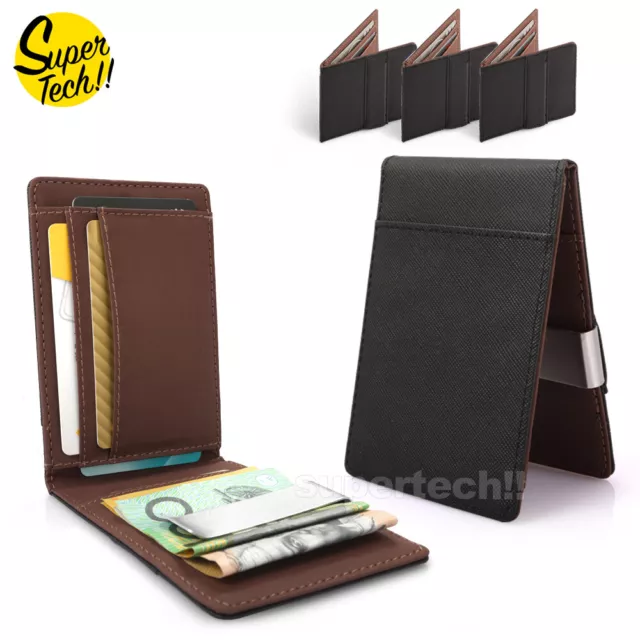 Wallet Money Clip Womens Black Leather Credit Card Holder Ultra Slim Wallet