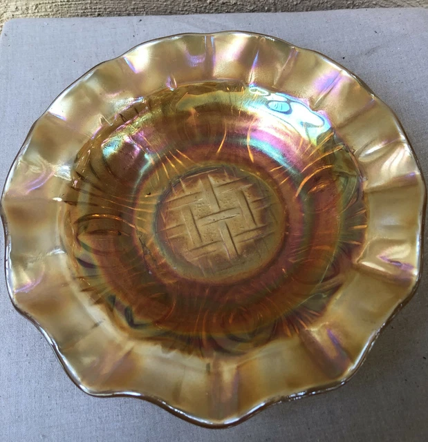 MARIGOLD AUSTRALIAN CROWN Crystal Carnival Glass Style With Lattice Bowl 55.00 PicClick AU