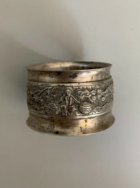 Lot De 4 Ronds De Serviette En Argent Massif - Décor Blason Inde, Vintage