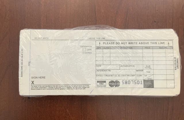 100 LONG 2 PART Credit Card Imprinter Sale Slips Credit Charge Receipt Drafts