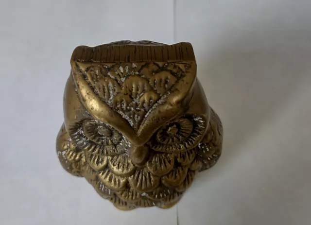 Vintage Solid Brass Owl Figurine Paper Weight Ornament