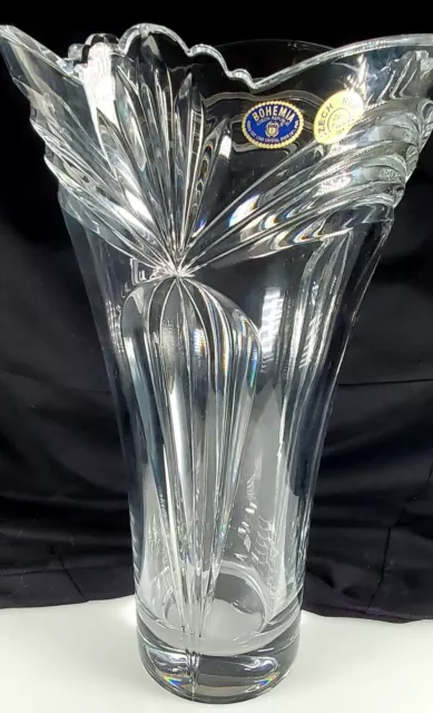 Elegant Bohemia Czech Republic Hand Cut 14" 24% Lead Crystal Clear Glass Vase