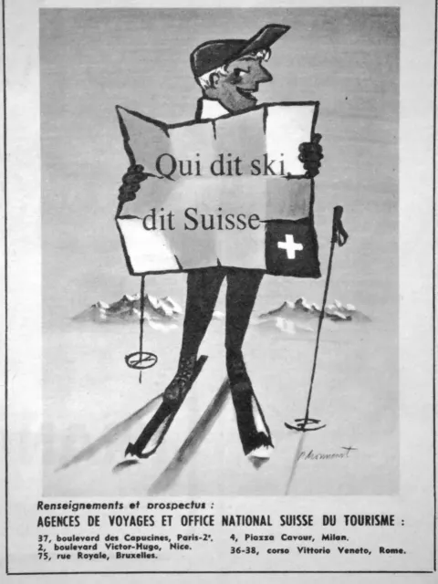 Publicité 1954 Qui Dit Ski Dit Suisse Agence De Voyages Office National Tourisme
