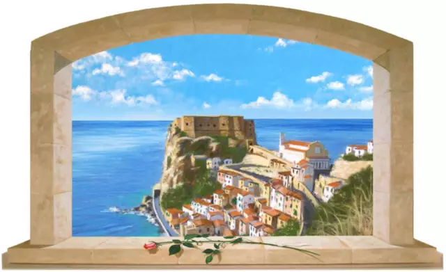 WALL STICKER TROMPE L'Oeil Adesivo Finestra sul mare di Scilla in Calabria  EUR 44,90 - PicClick IT