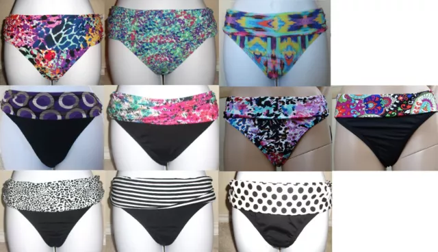New KENNETH COLE Sash hipster swim bikini bottom pant, S,M,L,XL,14, black/multi
