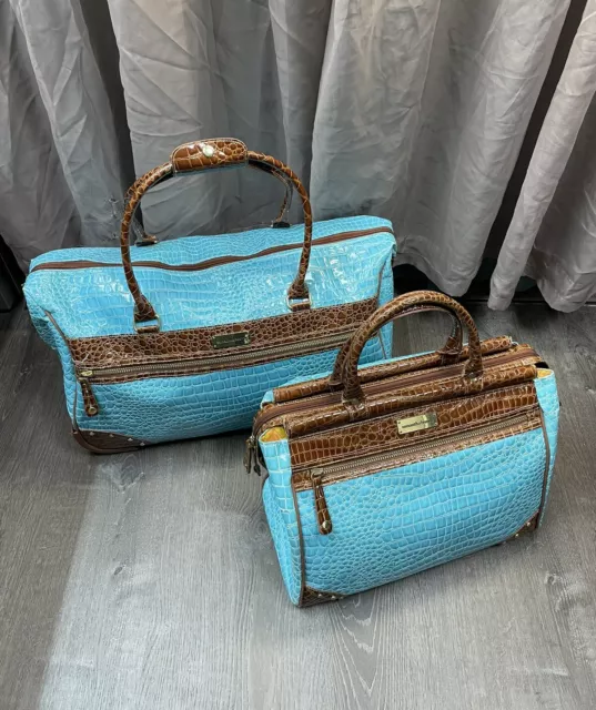 Samantha Brown Luggage 2 Piece Set Faux Croc Weekender & Dowel Bags