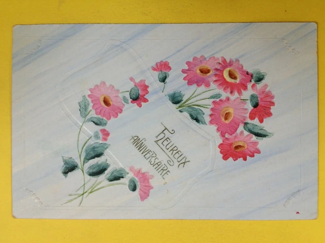 cpa Gaufrée Embossed FANTAISIE FLEURS ROSES Art Nouveau New