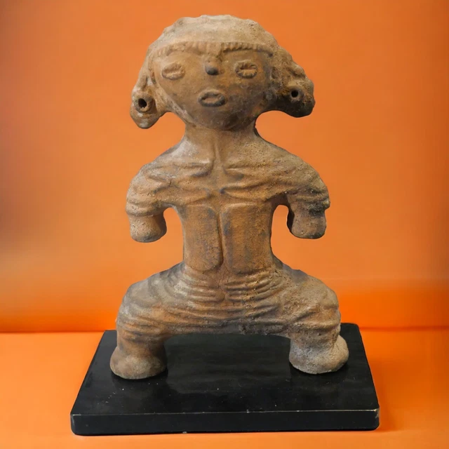 Mid 20th Century Japanese Studio Pottery Dogu Earthenware Figure on Wood Base