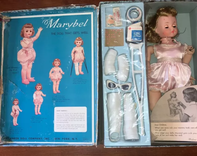 VTG Madame Alexander Marybel "The Doll That Gets Well" w/ Casts Crutches Case