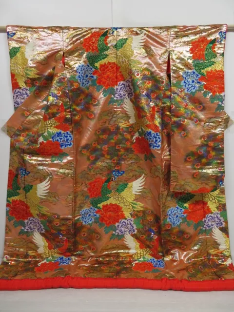 0427N05z3060 Japanese Kimono Silk UCHIKAKE Gold Peacock