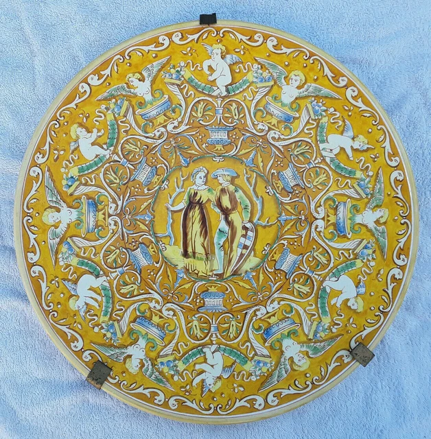 Diam.38Cm 19Eme Plat En Faience Dlg De La Renaissance Italienne Angelot