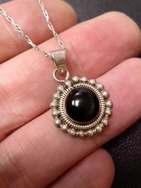 Sterling Silver Necklace Black Rhinestone 925 Acid Tested