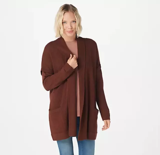 Martha Stewart Cardigan Long-Sleeve Open Front w/Pockets Buckeye Red M A370424