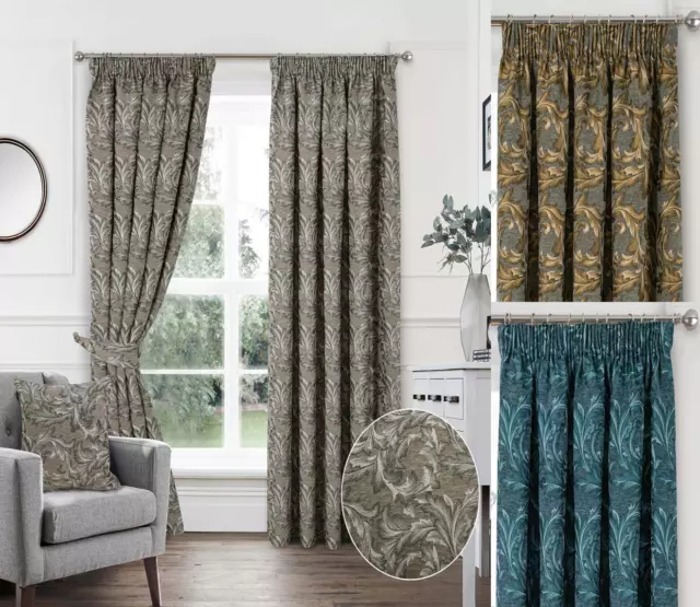 1 Pair Of GEORGINA Chenille Thermal Lined Pencil Pleat Header Curtains - 3 Cols