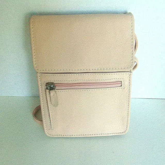 Women's Crossbody Bag Pink Silver Genuine Leather Lined Small RFID Blocking NWOT