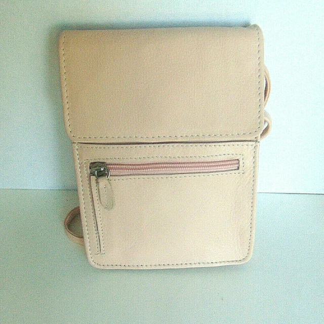 Women's Crossbody Bag Pink Silver Genuine Leather Lined Small RFID Blocking NWOT