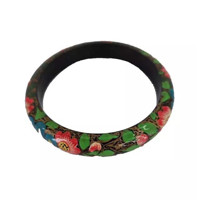 Hawaiian Art Floral Wooden Hand Painted Fashion Bracelet 2.75 in. Diameter