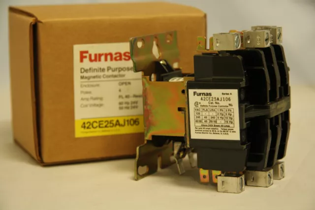 Furnas 42CE25AJ106 Definite Magnetic Contactor FL 40 RES 50 Amp 4 Pole 24V Coil