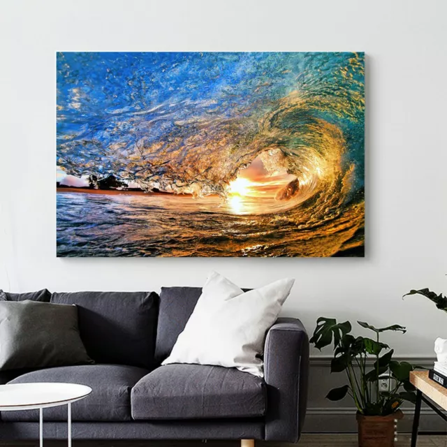 Stretched Canvas prints seascape print Sun Beach in wave ocean sunrise surfing