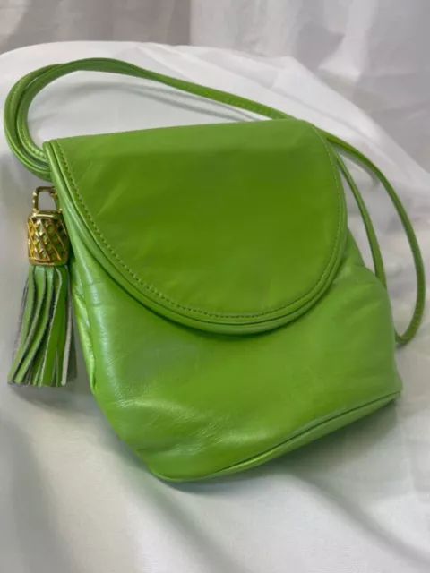 Paul Joseph Handbags Leather Lime Green Approx 7x7" with 44" Shoulder strap