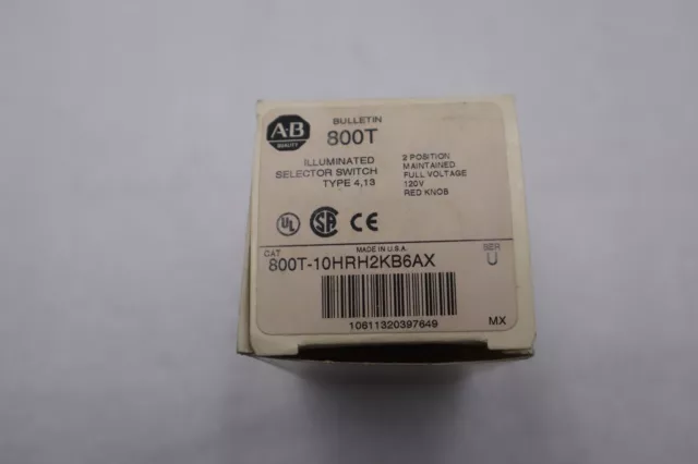 Allen Bradley 800T-10HRH2KB6AX ILLUMINATED SELECTOR SWITCH SER U STOCK K-3219