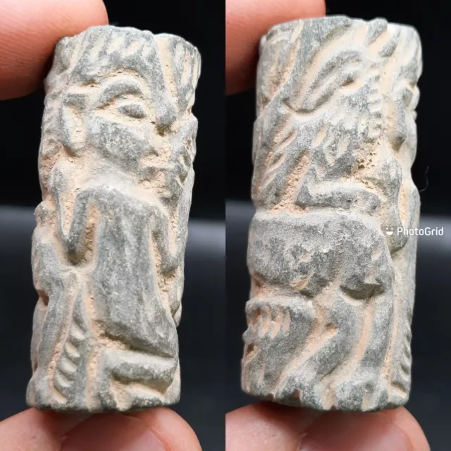 Antique Bactrain Old Stone Ancient Cylinder Seal Bead With Impressions