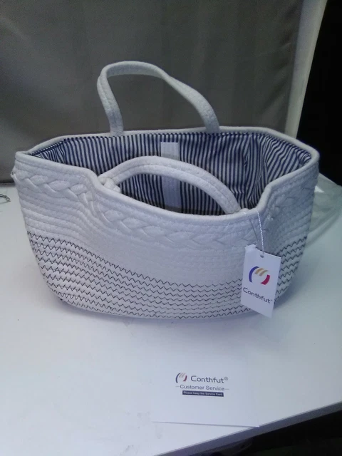 Cotton Rope Nursery Basket Diaper Organizer With Removable Inserts Gray 15x9x7in