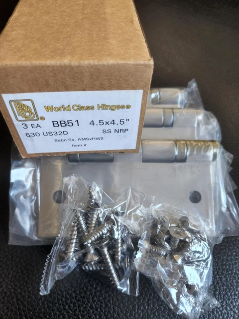 PBB WORLD CLASS DOOR HINGE BB51 4.5" x 4.5" 630 US32D SATIN SS - BOX OF 3