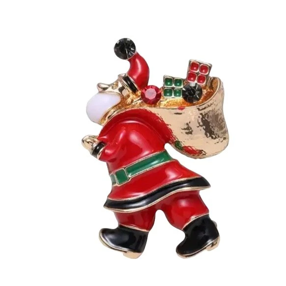 Weihnachtsmann Weihnachtsmann Brosche Weihnachten Geschenke goldfarben rot Revers Pin Abzeichen Schleife