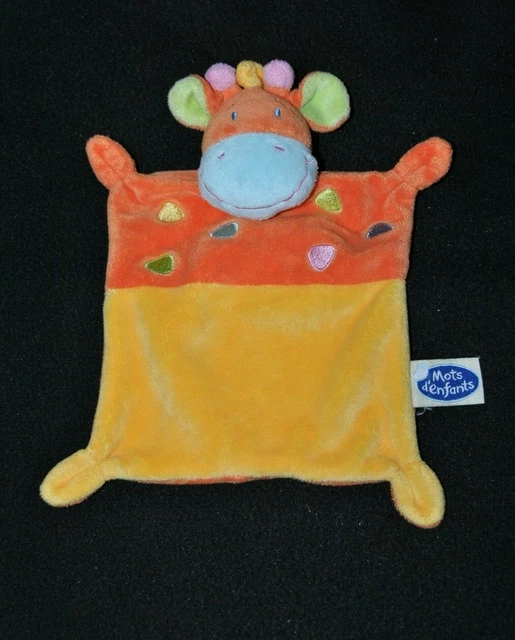 Peluche doudou girafe vache plat MOTS D'ENFANTS orange jaune NEUF