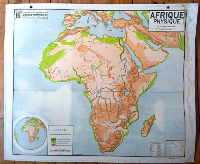 🌍 Ancienne carte scolaire Vidal-Lablache 16, 1940 - Afrique physique 2