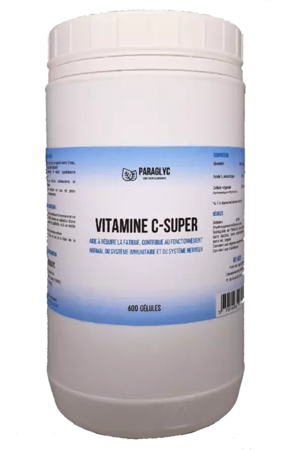 VITAMINE C-SUPER pure 600 gélules de 1000mg Complément alimentaire PARAGLYC