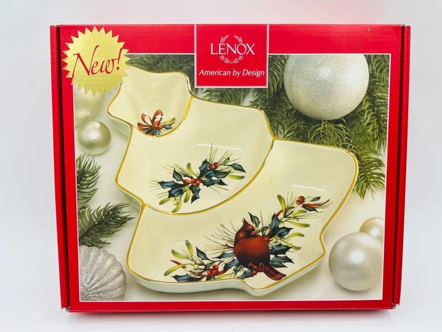 Lenox Winter Greetings Cardinal Red Bird Divided Christmas Tree Server Dish NIB