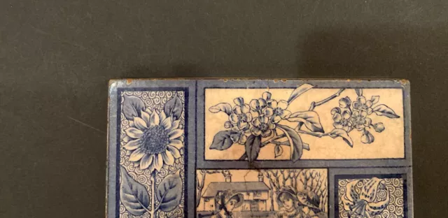 Antique Kate Greenaway Hand Painted Tile c. 1880 T & R Boote England 2
