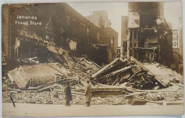 Vintage Dayton Ohio Flood 1913 Lenards Trunk Store RPPC Postcard Divided Back