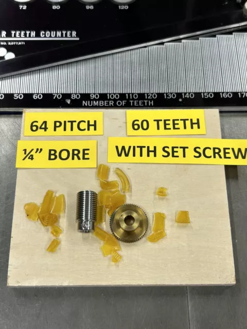 High Precision  64 Pitch 60 Teeth Worm Gear Set 2 Lead 30:1 Ratio 1/4" Bores