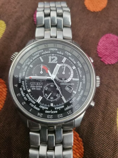 Citizen eco drive men's world time chronograph watch wr100 sale