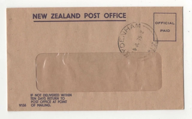 New Zealand Post Office Official Paid Cover 28 Jul 1975 Sydenham 061c
