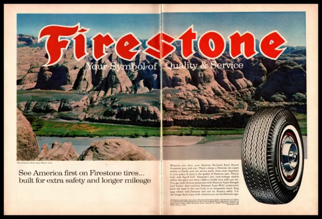 1964 Firestone Sup-R-Turf Tires Colorado River Moab Utah Vintage 2-Page Print Ad