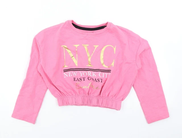 Studio Girls Pink  Cotton Pullover Sweatshirt Size 6-7 Years   - Cropped