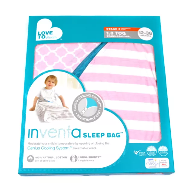 Love to Dream inVENTA Sleep Bag/Wearable Light Pink 12-36 Month Baby 1 TOG Lite