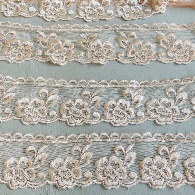 2 Yards Apricot Floral Embroidered Ribbon Lace Trim/Sewing/Crafts/Bridal/2" Wide