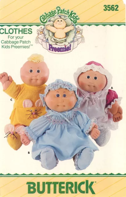 Butterick 3562 CABBAGE PATCH PREEMIES Dress, Bonnet, Panties, Shoes UC Pattern