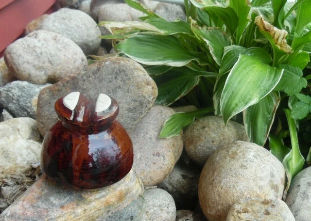 Vintage Large Brown Marbled Ceramic Insulator Neat Unique Appearance Glaze LOCKE