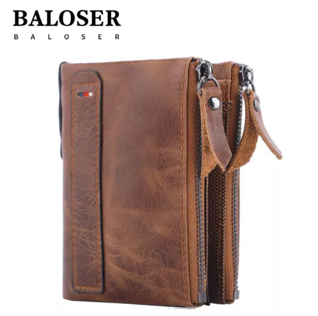 Genuine Leather Cowhide Bifold Wallet For Men Women Credit Card ID Holder Purse