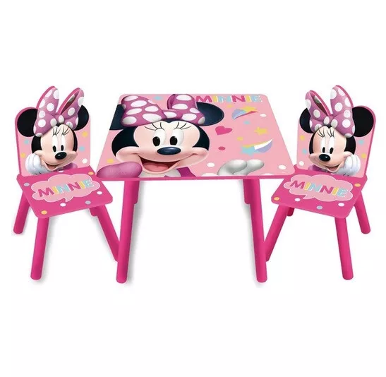 Disney Kindersitzgruppe Kindertisch mit 2 Stühle Minnie Maus aus Holz, rosa
