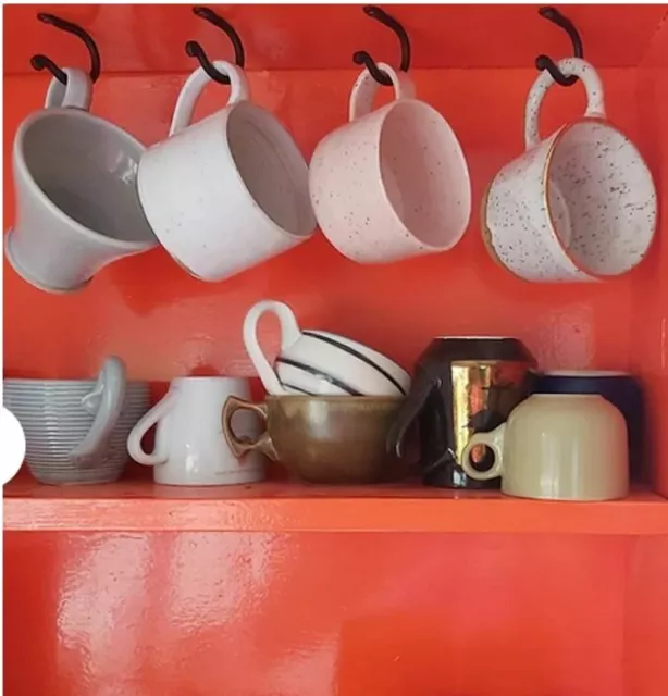 Three Hand Forged Iron Primitive Wall Hook Coffee Mug Tea Cup Hardware Kitchen