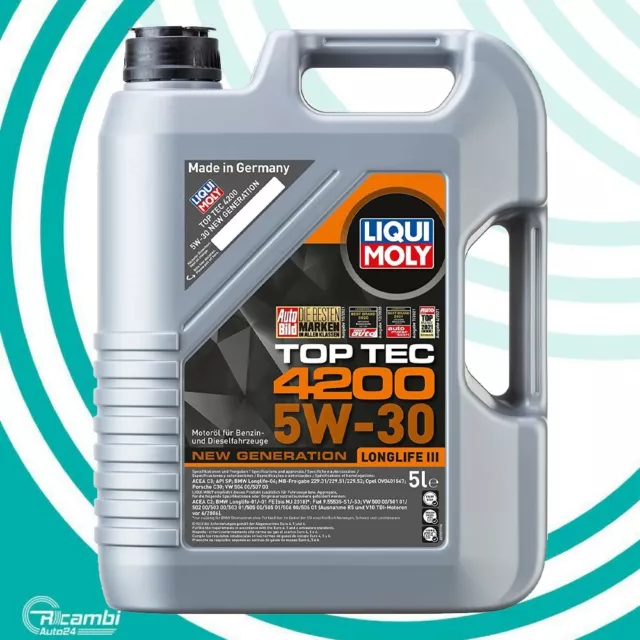 Liqui Moly 8973 Top Tec 4200 5W30 C3 Longlife Olio Motore Auto Sintetico 5 Litri